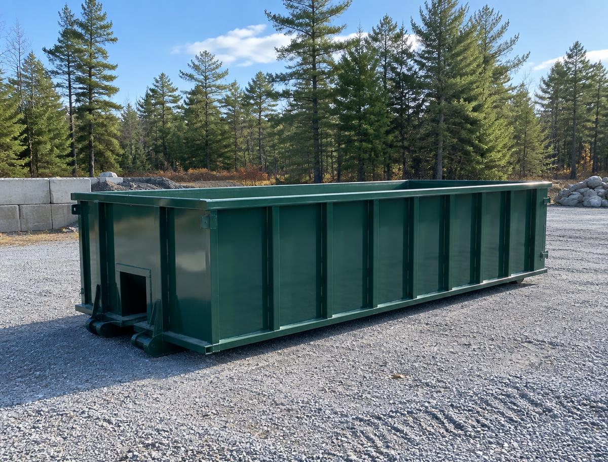 Green dumpster ready for delivery in Southern Maine